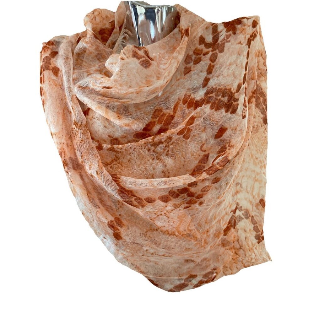 Frosting by Mary Norton Abstract Scarf Wrap Orange Reptile Fringe Sheer NWT